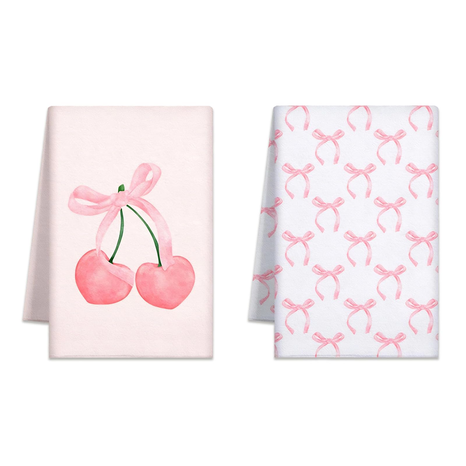 Aurelx 2Pcs Bow Tea Towels Set, Decorative Kitchen Towels, Super Absorbent Hand Towel, Aesthetic Dish Cloths for Kitchen and Bathroom
