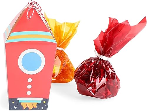 Miniatura 4 de BLUE PANDA Cajas de recuerdo de fiesta, espacio exterior, cohete de lámina plateada, paquete de 24 cajas de regalo espaciales a lunares, tema de