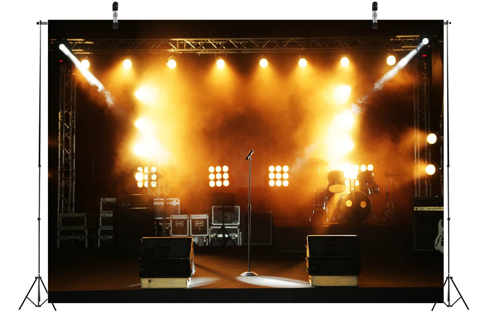 BELECO 4.6x3m Stoffhintergrund Konzertbühne | Schlagzeug Mikrofone Scheinwerfer Live Konzert Hintergrund Musikparty Banner Foto Studio Requisiten