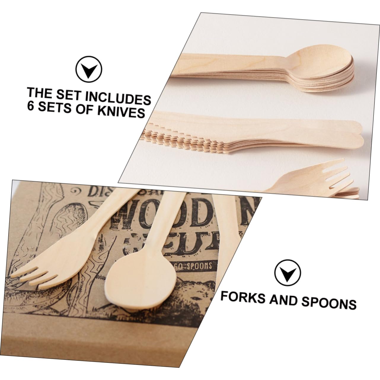 Unomor Wooden Utensils Set 18pcs Disposable Cutlery Knives Forks Spoons for Parties Banquets