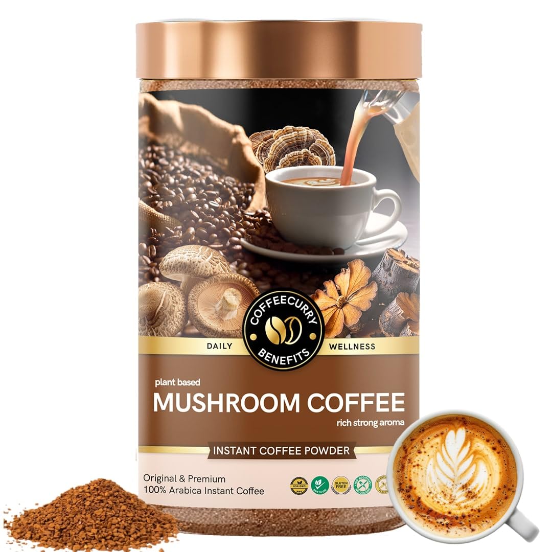Mushroom Coffee (50 Gram) - Mushroom Powered Arabica Instant Coffee for Immunity and Mental Clarity | Chaga, Turkeytail, Cordecyps Mushroom
