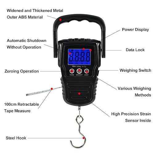 Miniatura 2 de Goture Báscula colgante digital portátil de 110.2 lbs110 libras, báscula versátil para medir peso digital, perfecta como báscula de pescado, báscula