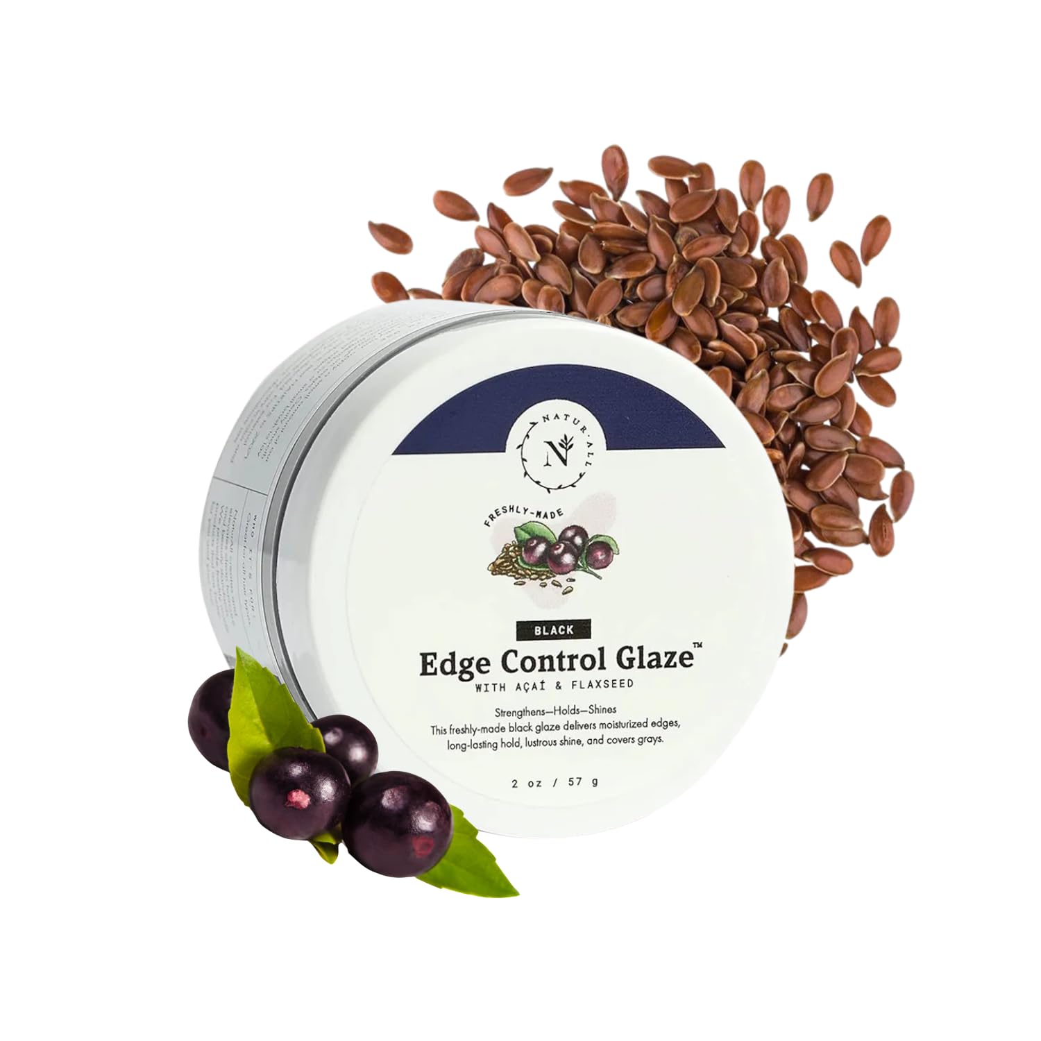 NaturAll Black Edge Control Gel – Acai & Flaxseed Infused Medium Hold Booster & Fixer for Thin Hair Edges 2 Oz.