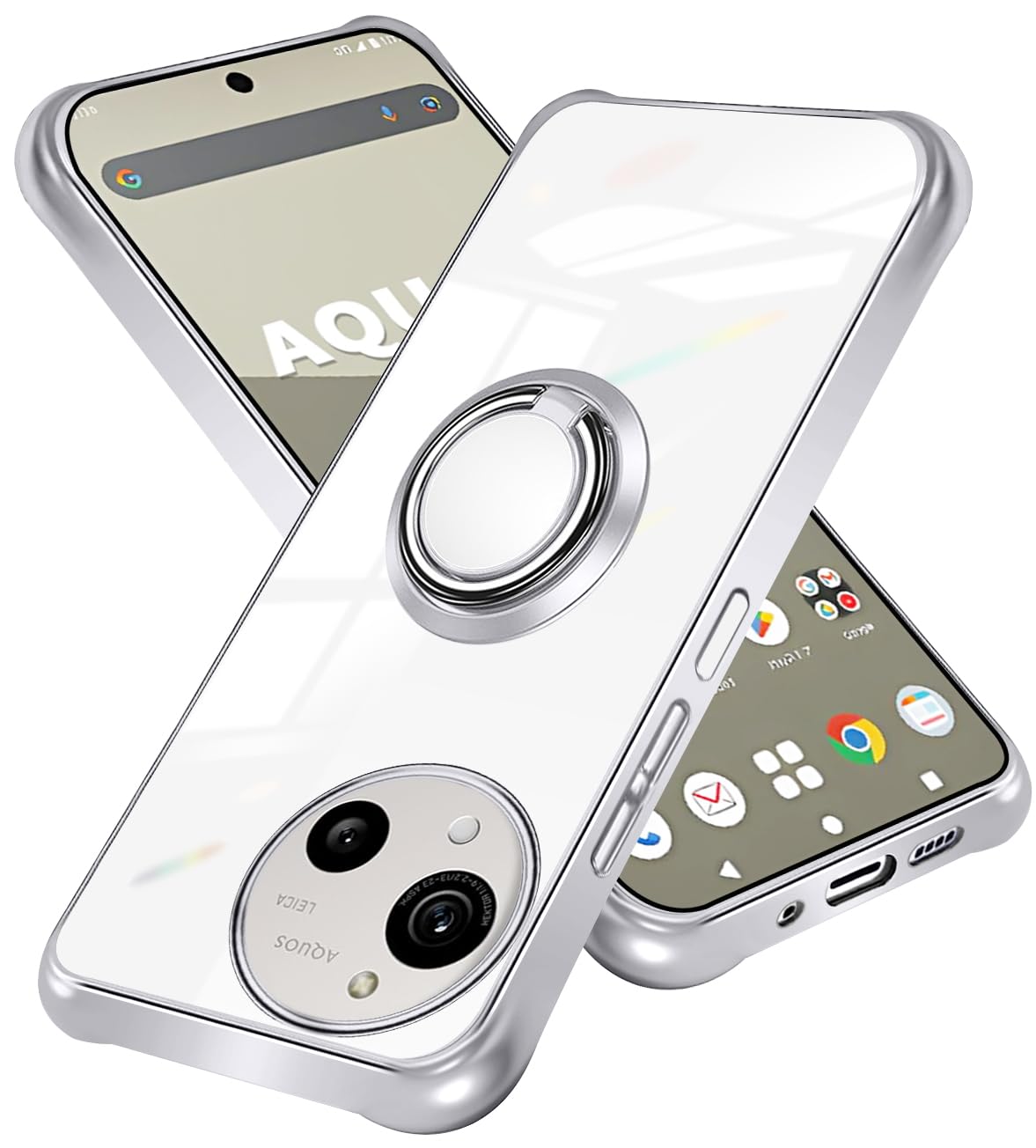 AQUOS R10 ケース SH-51F/SH-M28 薄型 aquos r10 スマホケース R10 リング付き カバー レンズ保護 レンズ保護スマホ TPU 軽量 角保護強化 ストラップホール付き 360°回転 スタンド機能 車載ホルダー対応 傷防止 全面（シルバー）