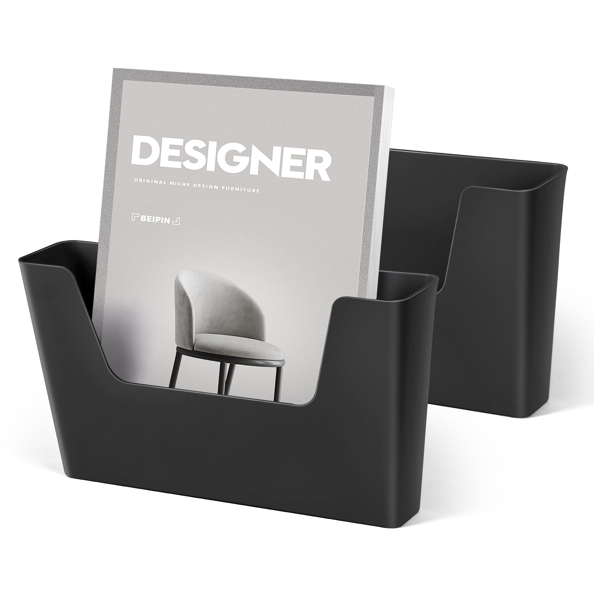 YOHOM2 PCS Adhesive Wall File Organizer Office Mailbox Wall Mounted File Paper Tray Door mount Magazine Holder (Matte Black)