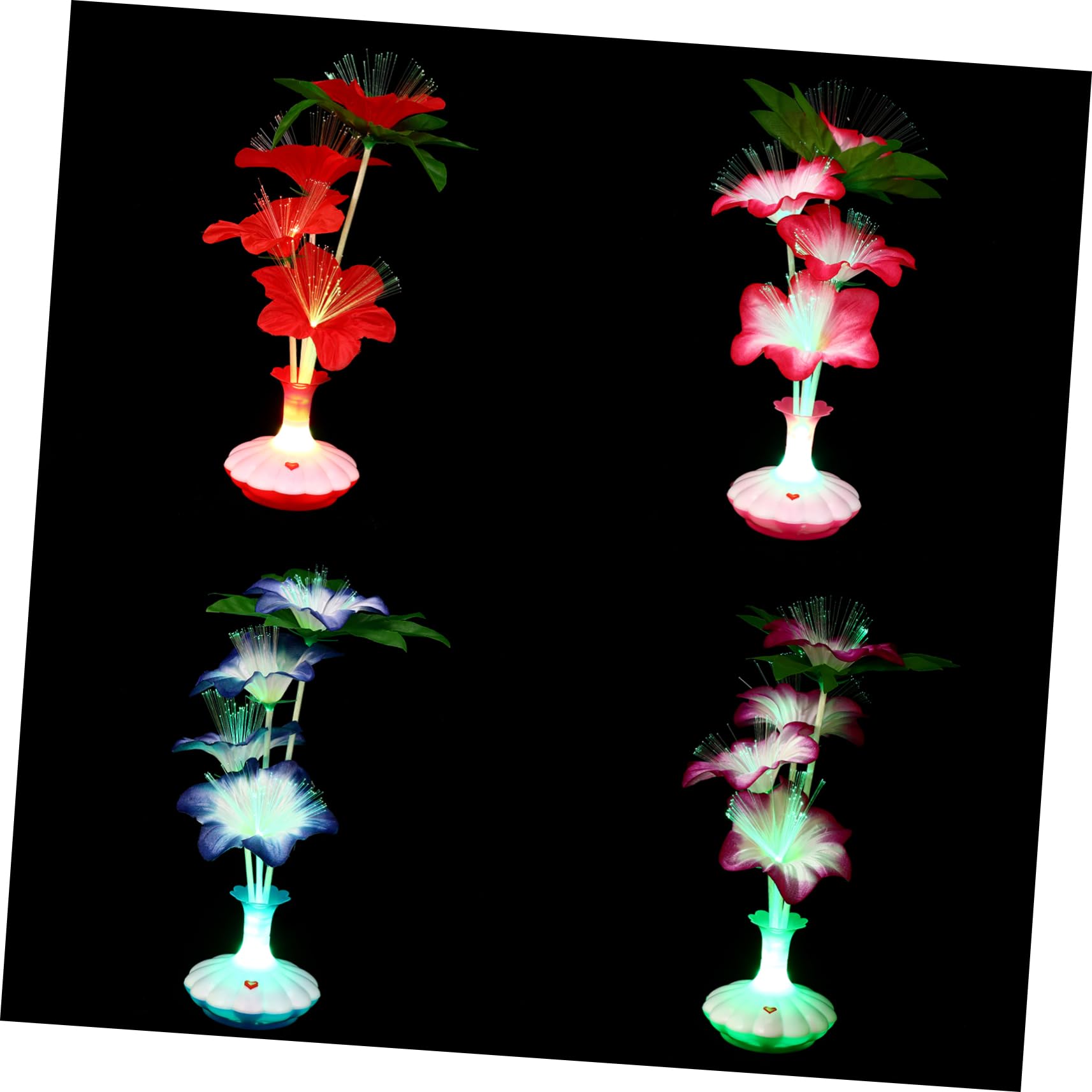 PRETYZOOM Led Lighted Fiber Optics Flowers Vase 4pc Decorative Light for Night Decor Random
