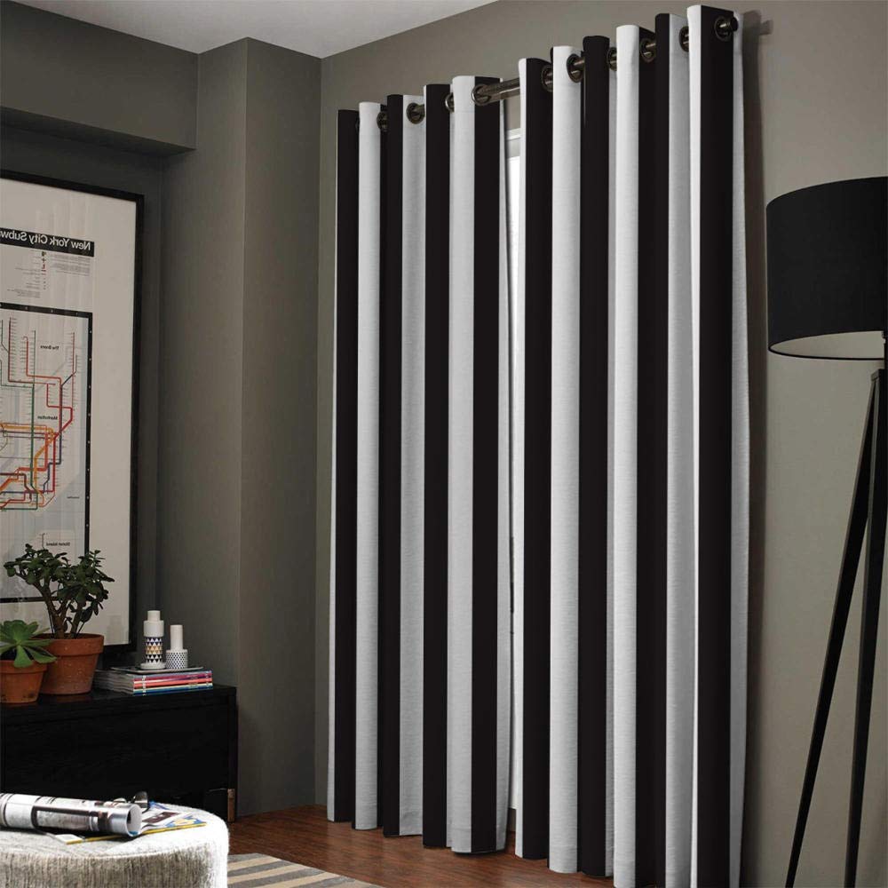 Rideau Occultant Motif rayé Noir Blanc 140x250cm x2 3D Impression Rideaux Thermique Isolant Anti Froid Polyester Rideaux pour Chambre Cuisine Décoration