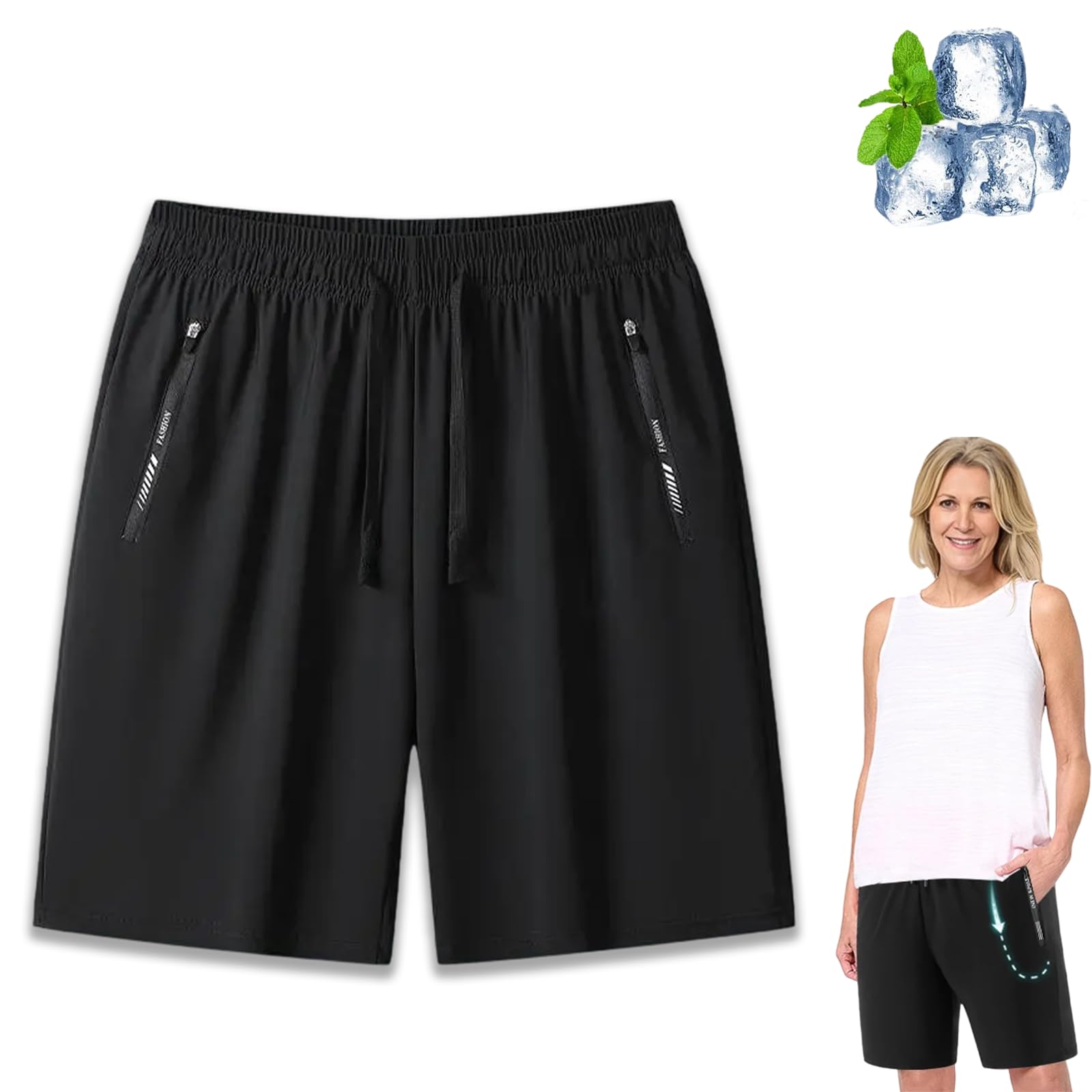 onavee Womens Iced Active Shorts, Unisex Ice Silk Quick Drying Stretch Shorts Comfort Breathable for Seniors Over 50