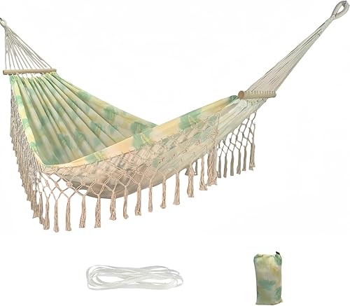 LNWQSQR Hermosa hamaca de estilo bohemio, hamaca portátil para 2 personas, adecuada para mochileros, patio, playa, patio trasero, al aire libre,