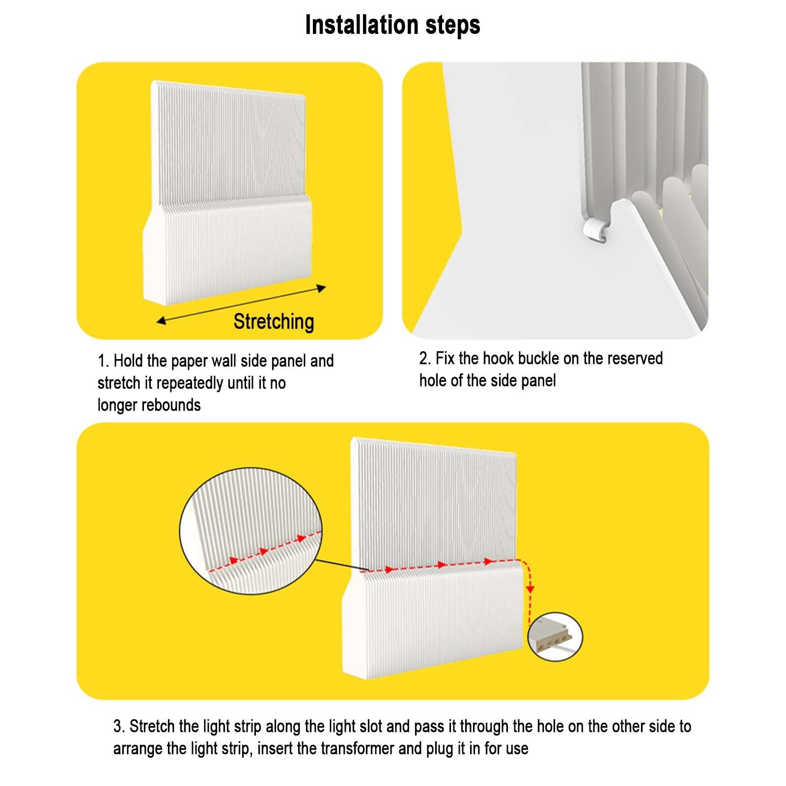 Pantallas de privacidad plegables con estantes de almacenamiento, pantalla de privacidad plegable de papel para interiores con iluminación, divisor de habitación retráctil de papel para separación de