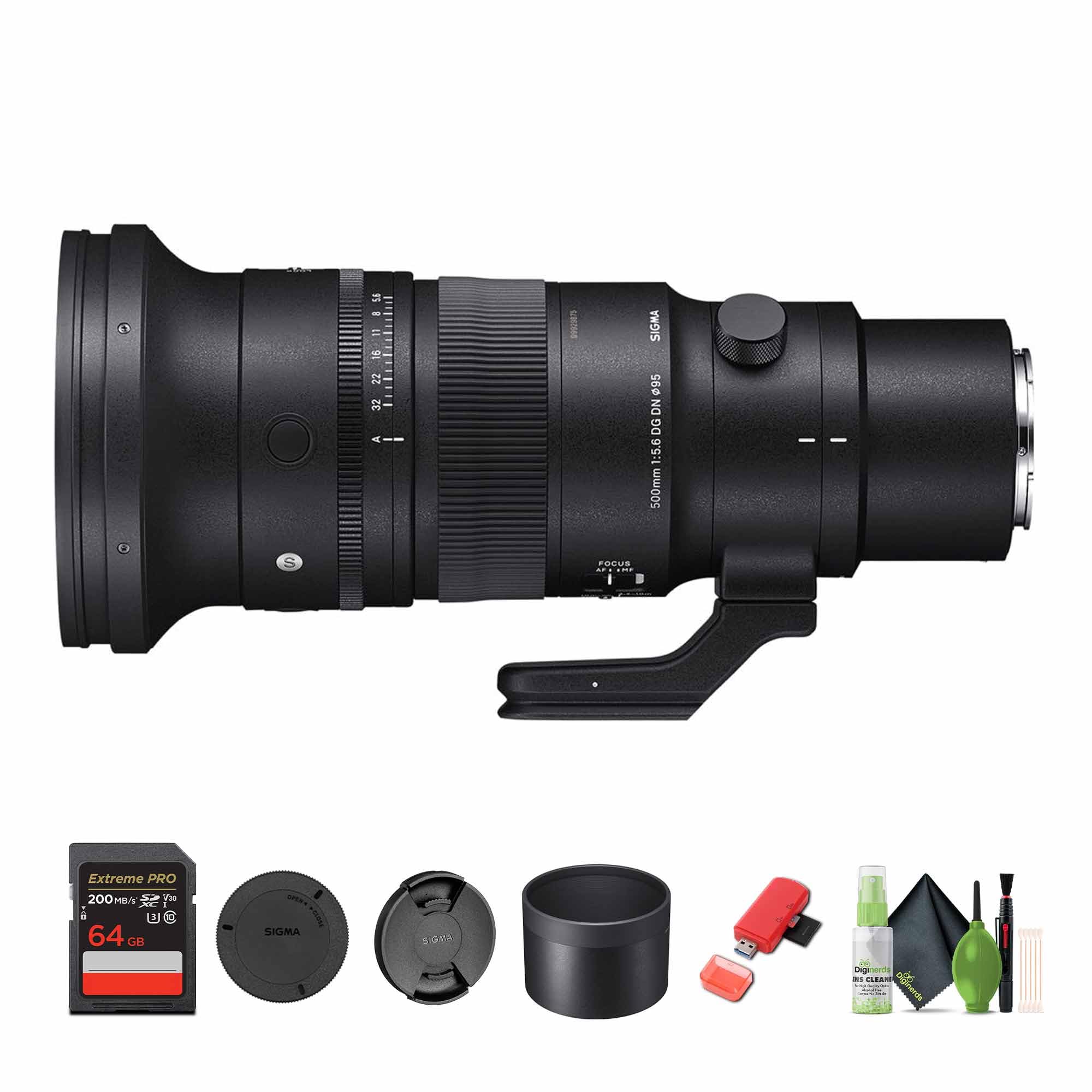 Sigma 500mm f/5.6 DG DN OS Sports Sony E (MFR Part # 186965) Bundle. The Dream Camera Lens for Professional Portraits Weddings Indoor/Outdoor Adventure, Wildlife, Travel and Photo use + Accessories