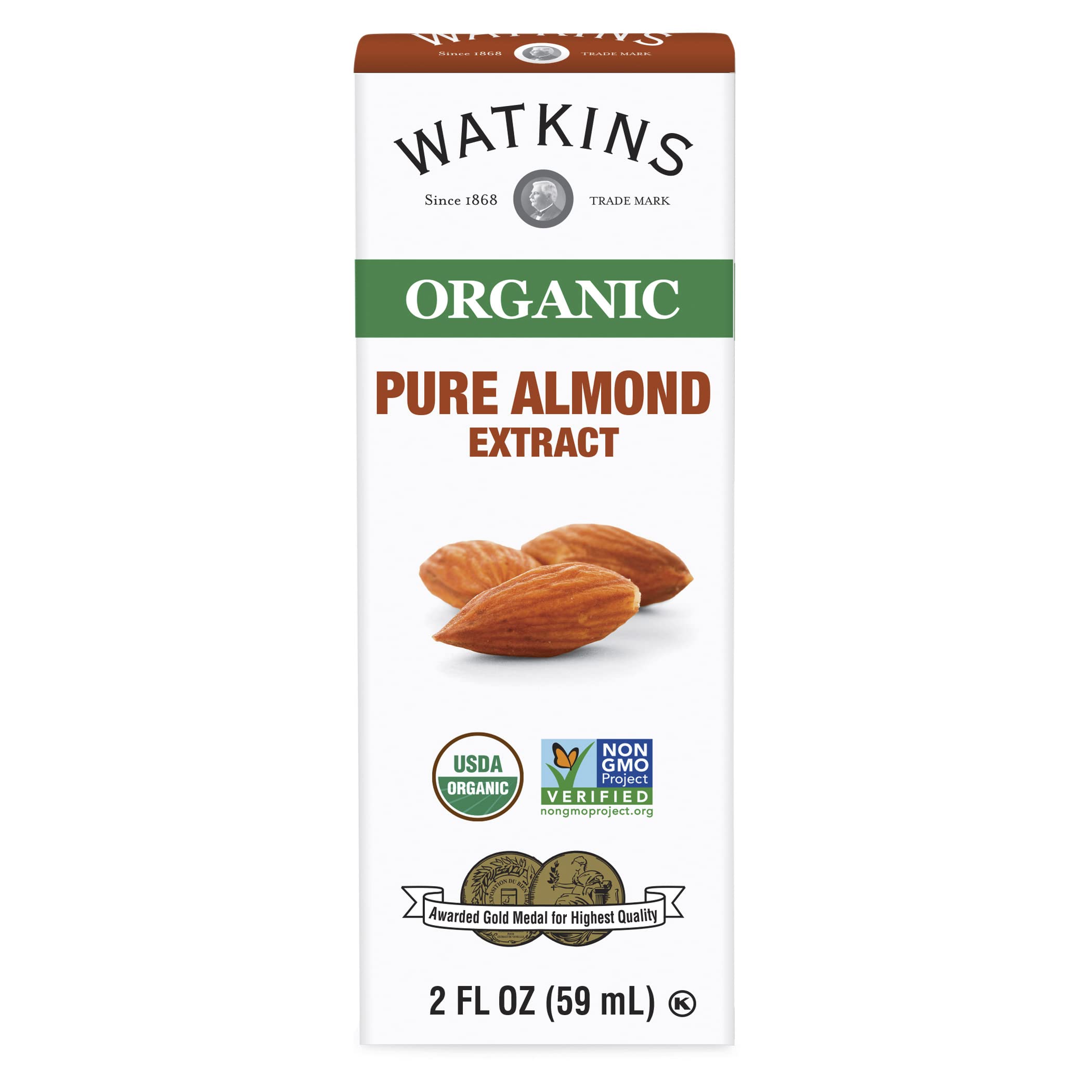 Watkins Organic Almond Extract, No Artificial Colors or Flavors, Kosher, USDA Certified Organic, Gluten Free & Non-GMO, 2 Fluid Ounce (Pack of 12)