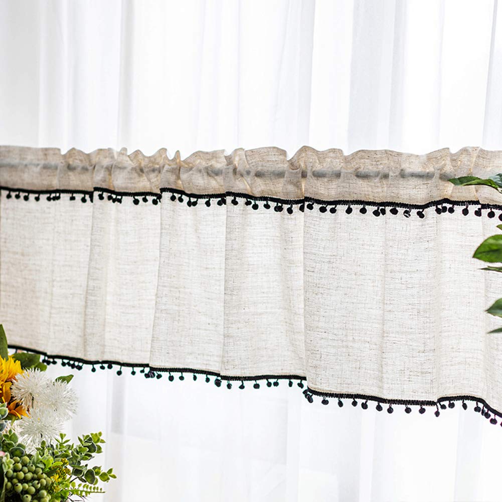 SERENEPEAK Short Curtains, Beige Kitchen Short Curtain Cafe Half Curtain, Window Curtain Valance with Tassels, Partition Curtain, Rod Pocket(W200xH60cm/W78.7xH23.6inch)
