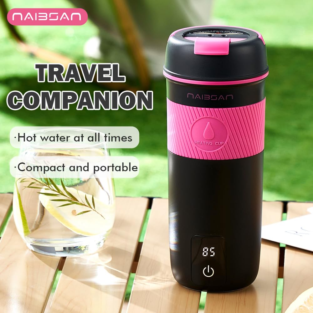 Travel Electric Kettle Portable Mini Kettle, Small Hot Water Boiler, 304 Stainless Steel, Fast Boiling Water with Auto Shut-Off and Boil Dry Protection 350ML, Heating Cup, Black, Temperature Display