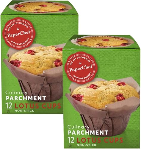 Miniatura 7 de PaperChef Taza para hornear revestimientos para magdalenas y muffins en forma de loto, papeles pergaminos antiadherentes, revestimiento de estaño y