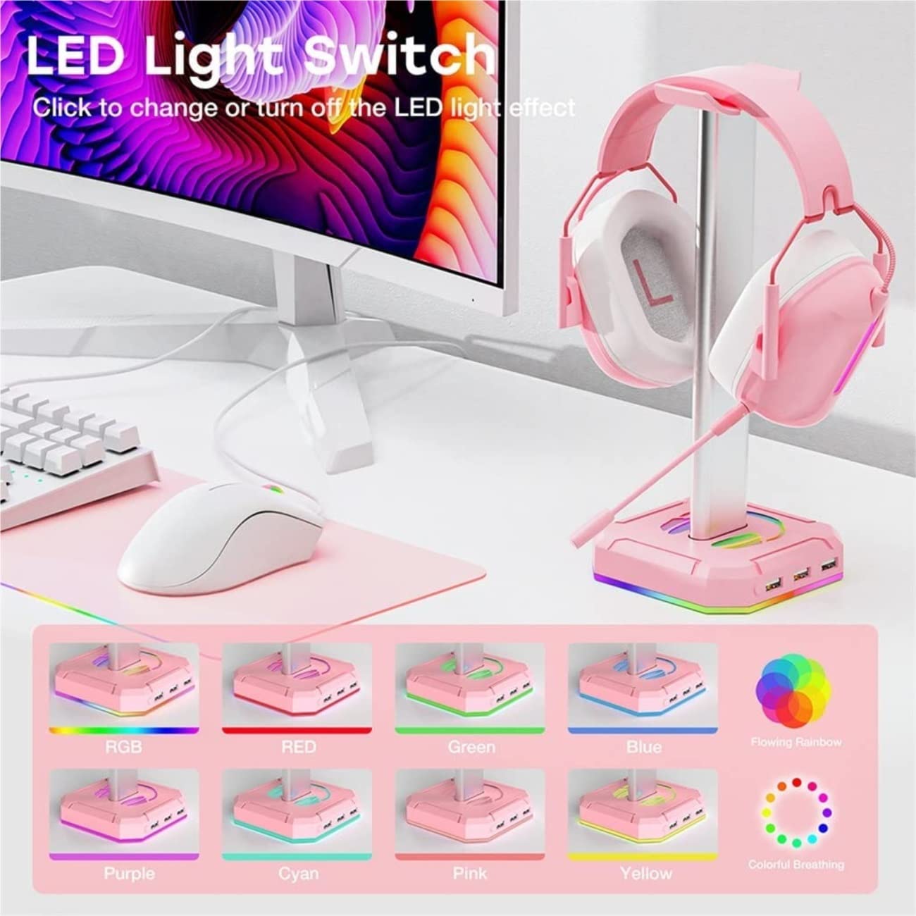 Soporte para Auriculares, Gancho para Auriculares, Colgador, Soporte de Escritorio USB Creativo para Carga supraaural Que Ahorra Espacio.