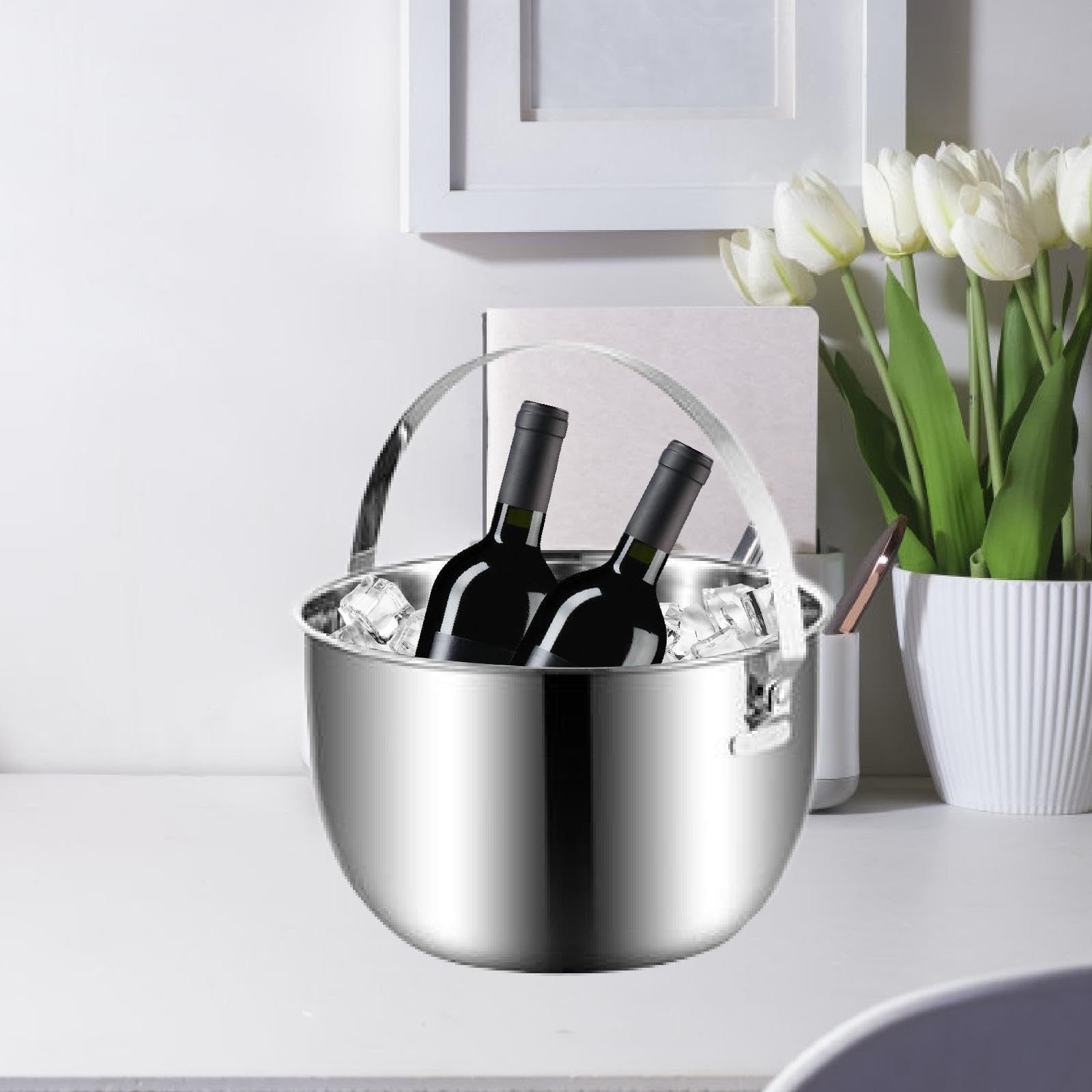 Cubitera con Tapa para Bebidas, Ideal para Fiestas, Y Clubes, con Asa de Transporte. Contenedor de Almacenamiento para Restaurantes, Patios Tras, 5L