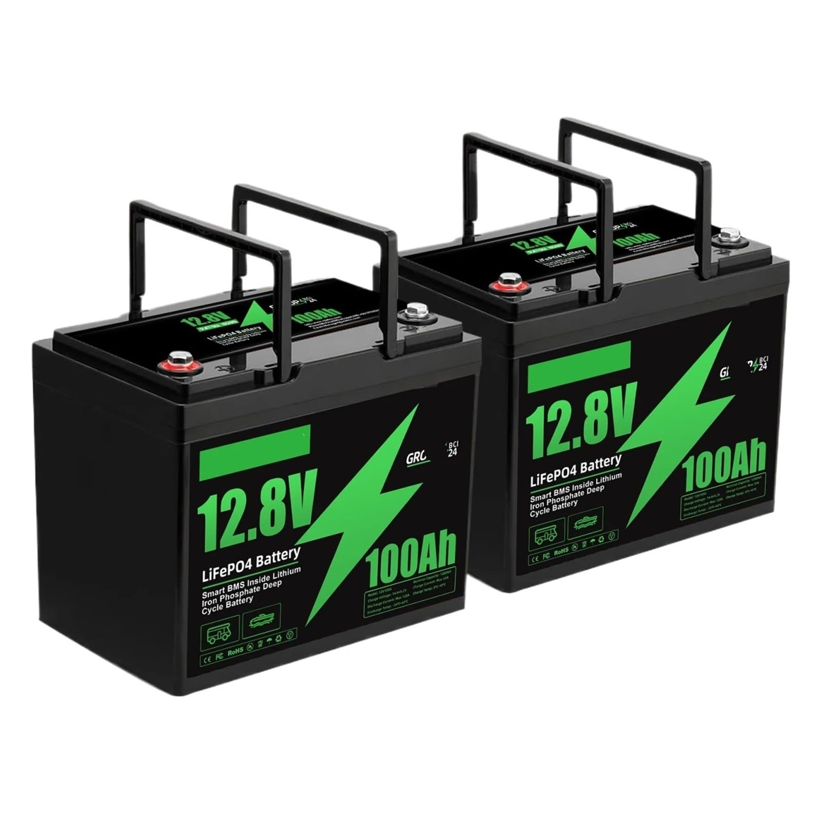 Batería De Litio Lifepo4 De 24 V, 36 V, 48 V, 100 Ah, 1280 WH, con BMS Inteligente Integrado Y Corriente De Carga Máxima De 50 A, Compatible con DATOUBOSS.(DT-100Ah 2PCS 24V)