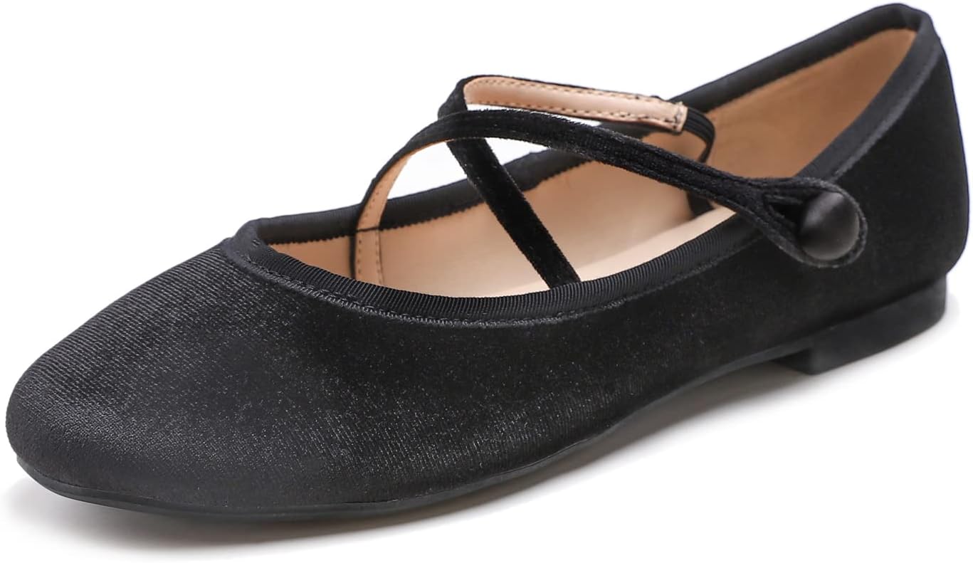 Black Velvet X Strap Mary Jane