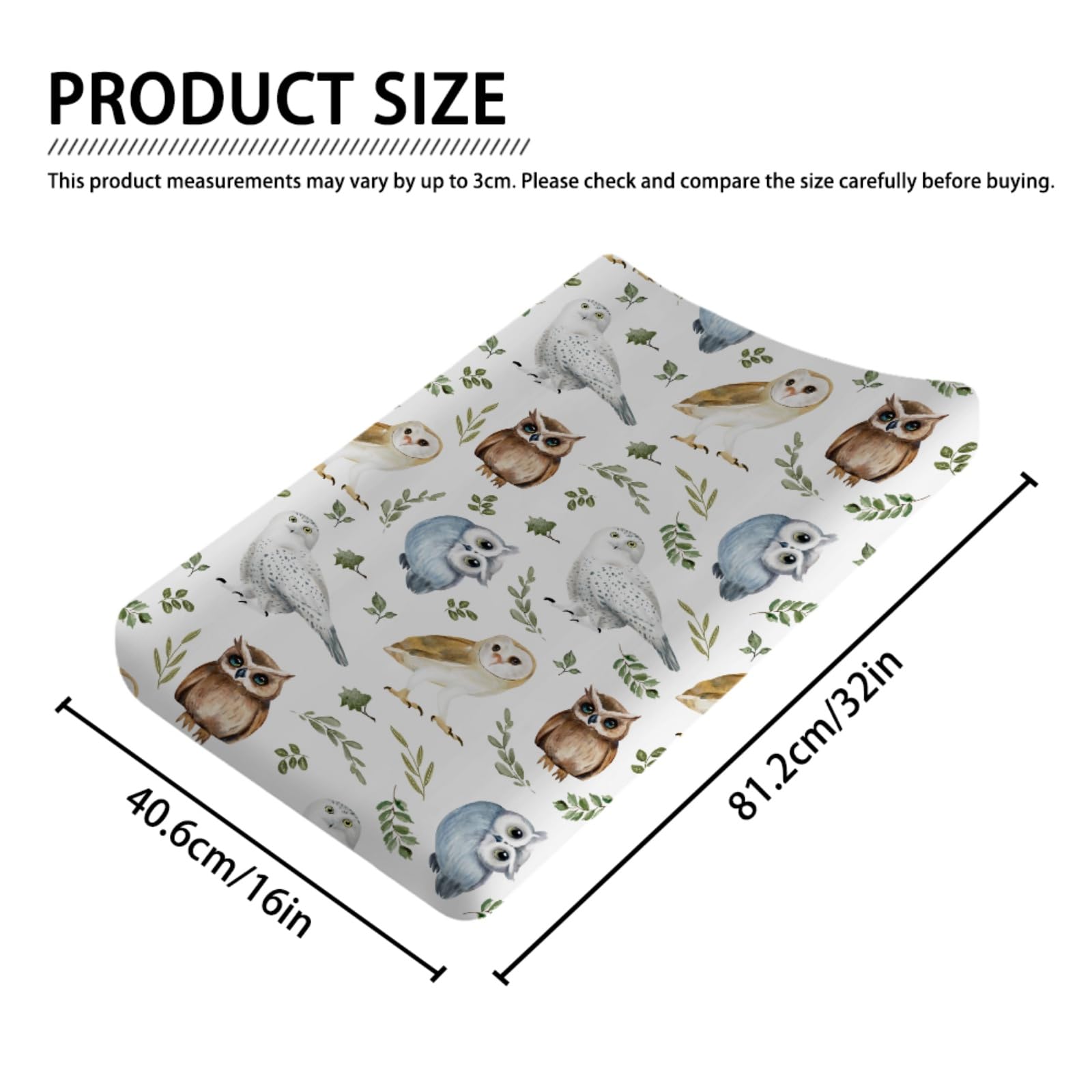 Watercolor Owls Green Leaves Baby Changing Pad Cover for Boy Girl 32''x16'' Baby Owl Birds Boho Leaves Unisex Fitted Changing Table Sheets Comfort Soft Breathable Nursery Changing Table Mats
