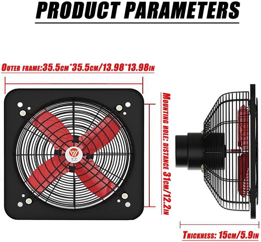 Wall Mounted Exhaust Fan,Extractor Fan Kitchen, Industrial Ventilation Extractor,Industrial Ventilation Fan for Kitchen Restaurant Warehouse 10/12/14/16/20 In(Black),15.75 in/40cm