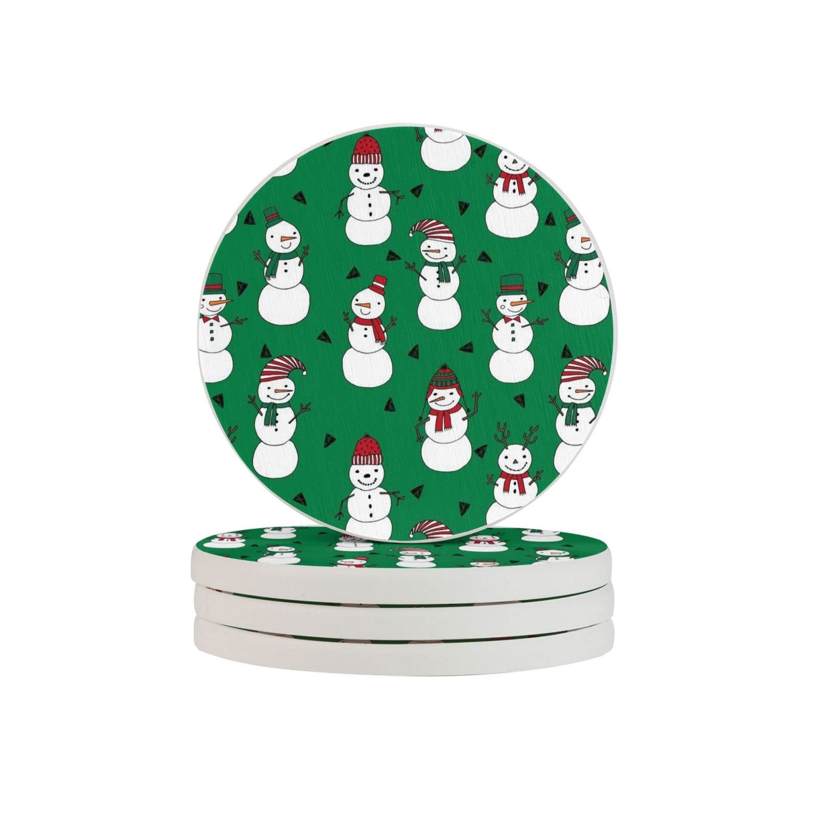 Christmas Snowman Four Pieces Coaster Heat-Resistant Reusable Saucers for Drinks Wine Glasses Plants Cups Mugs