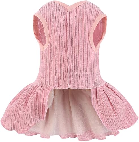 Miniatura 7 de Vestido a rayas para perro, disfraz de lazo para niña con anillo y correa de arnés, vestido de fiesta de cumpleaños de boda para perro (rosa,