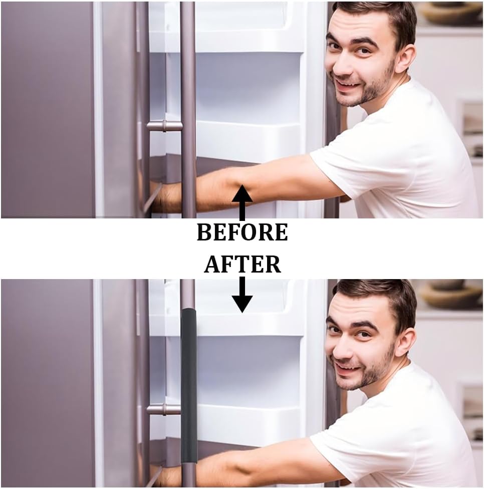 GORGECRAFT 2Pcs Refrigerator Door Handle Covers PU Leather Washable Non-Slip Fridge Appliance Dishwasher Handle Cover Protector to Keep Your Kitchen Clean from Smudges Fingertips Food Stains Black