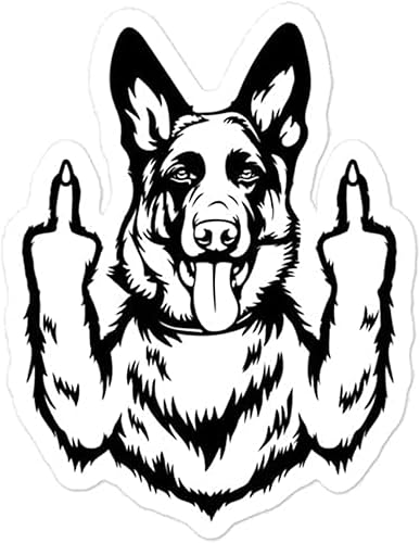 Adhesivo de dedo medio de pastor alemán (paquete de 2) calcomanías de vinilo de pastor alemán de 3 x 4 pulgadas, regalo para propietario de pastor
