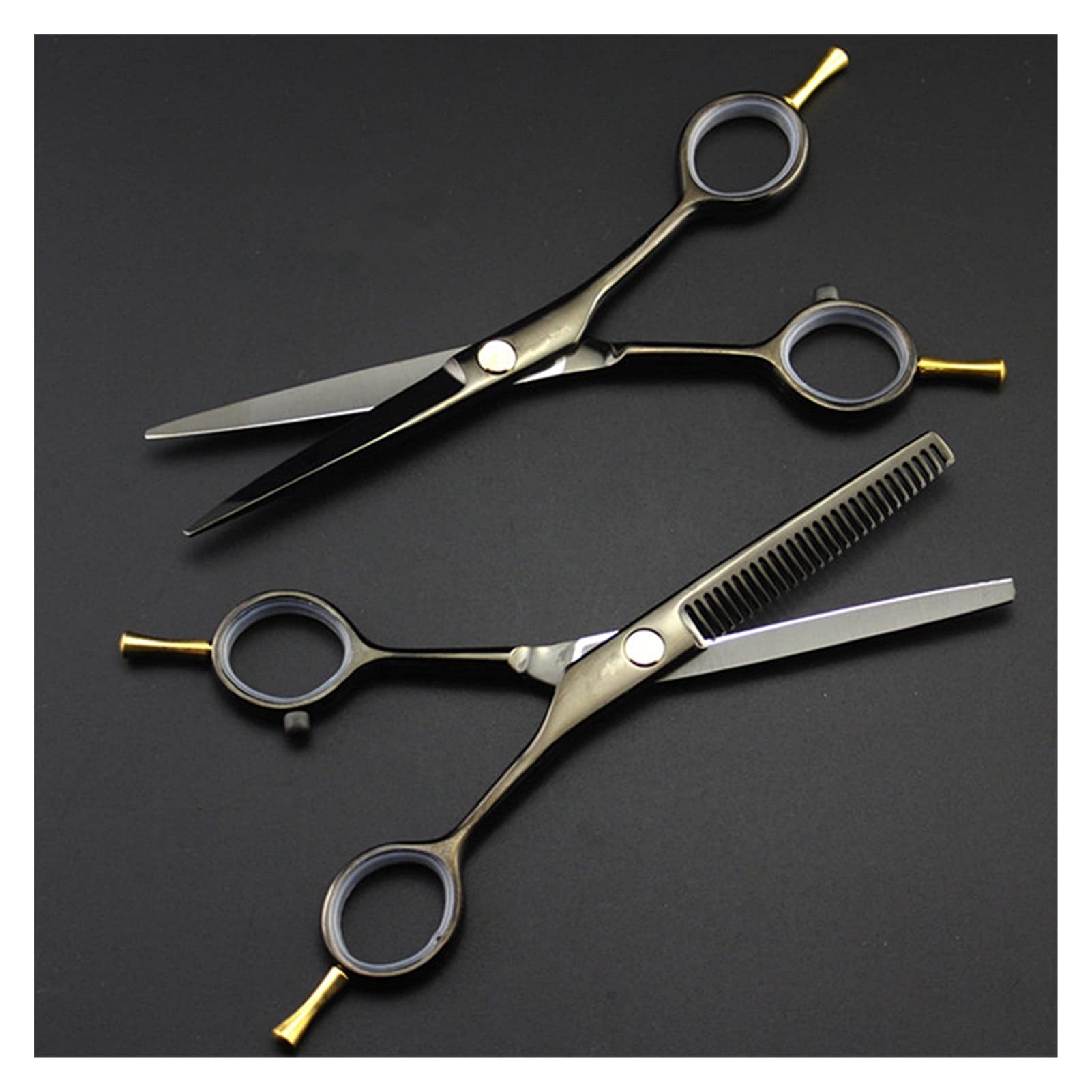5.5 Inch Two-Tailed Scissors Hairdressing Scissors Haircut Thinning Haircut Scissors Hairdressing Scissors Hairdresser Scissors Set Hair Cutting Shears (Color : Goud Set) (zwart Set B)