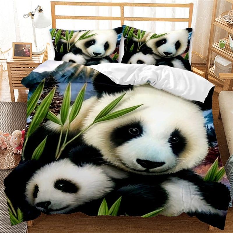 Parure de lit panda 240x260 cm avec housse de couette et taies microfibre