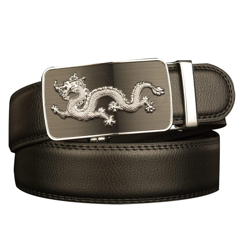 BDAYEK Men's Belt Men's Leather Ratchet Belt With Automatic Buckle Adjustable Dress 115Cm 45Inch