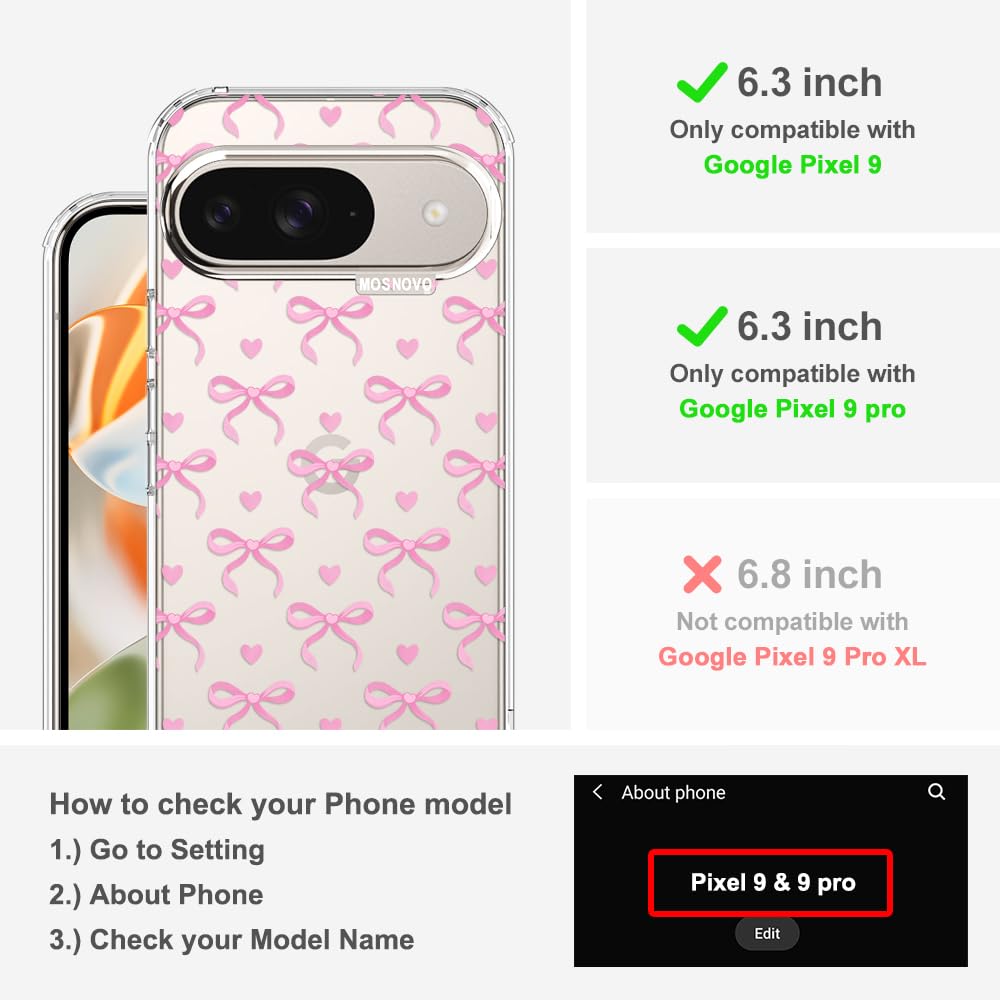 MOSNOVO Case for Google Pixel 10 & Pixel 10 Pro, [Buffertech 6.6ft Military-Grade Drop Protection] [Anti Peel Off Tech] Clear TPU Bumper Phone Case Cover Design - Cute Cherry — view 530