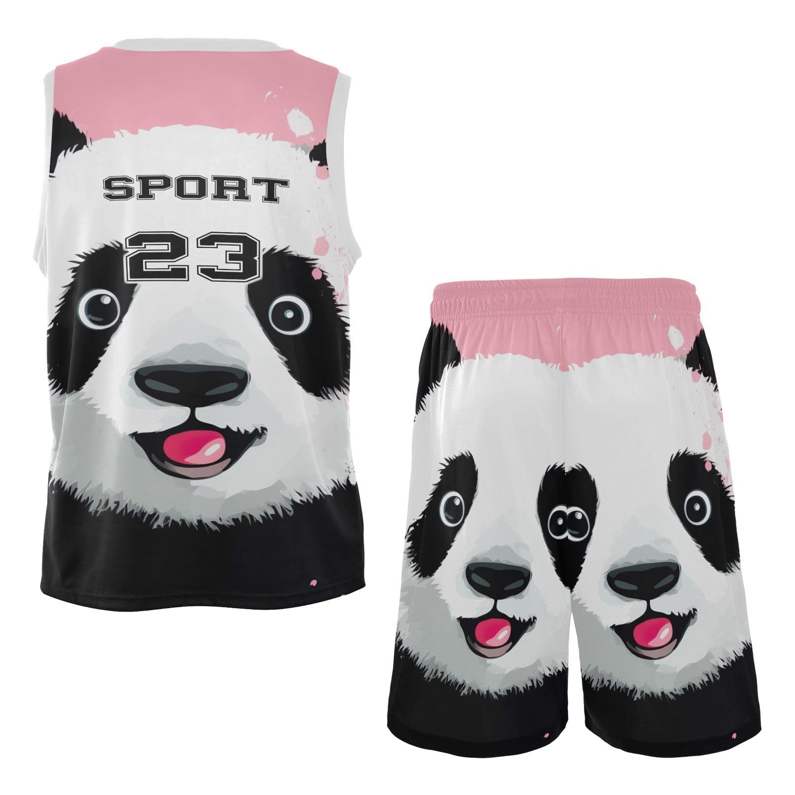 FLildon Surprise Panda Boys Basketball Jersey Set Tank Top Shorts Tracksuit Sport Training Suit for Kids, M