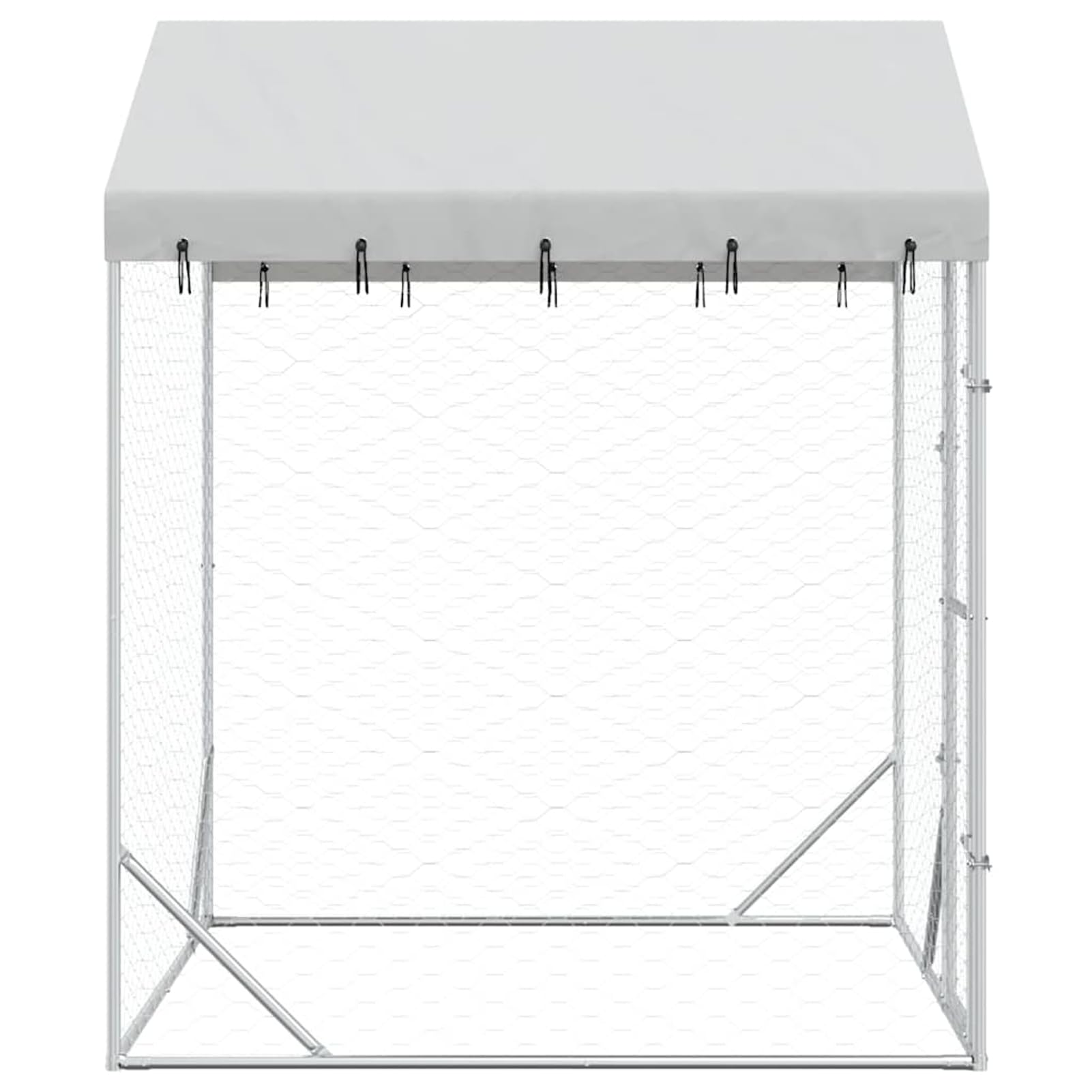 Gecheer Outdoor-Hundezwinger mit Dach Silber 2x2x2,5 m Verzinkter Stahl, Hundezwinger Freilaufgehege für große Hunde Garten Camping Outdoor153675