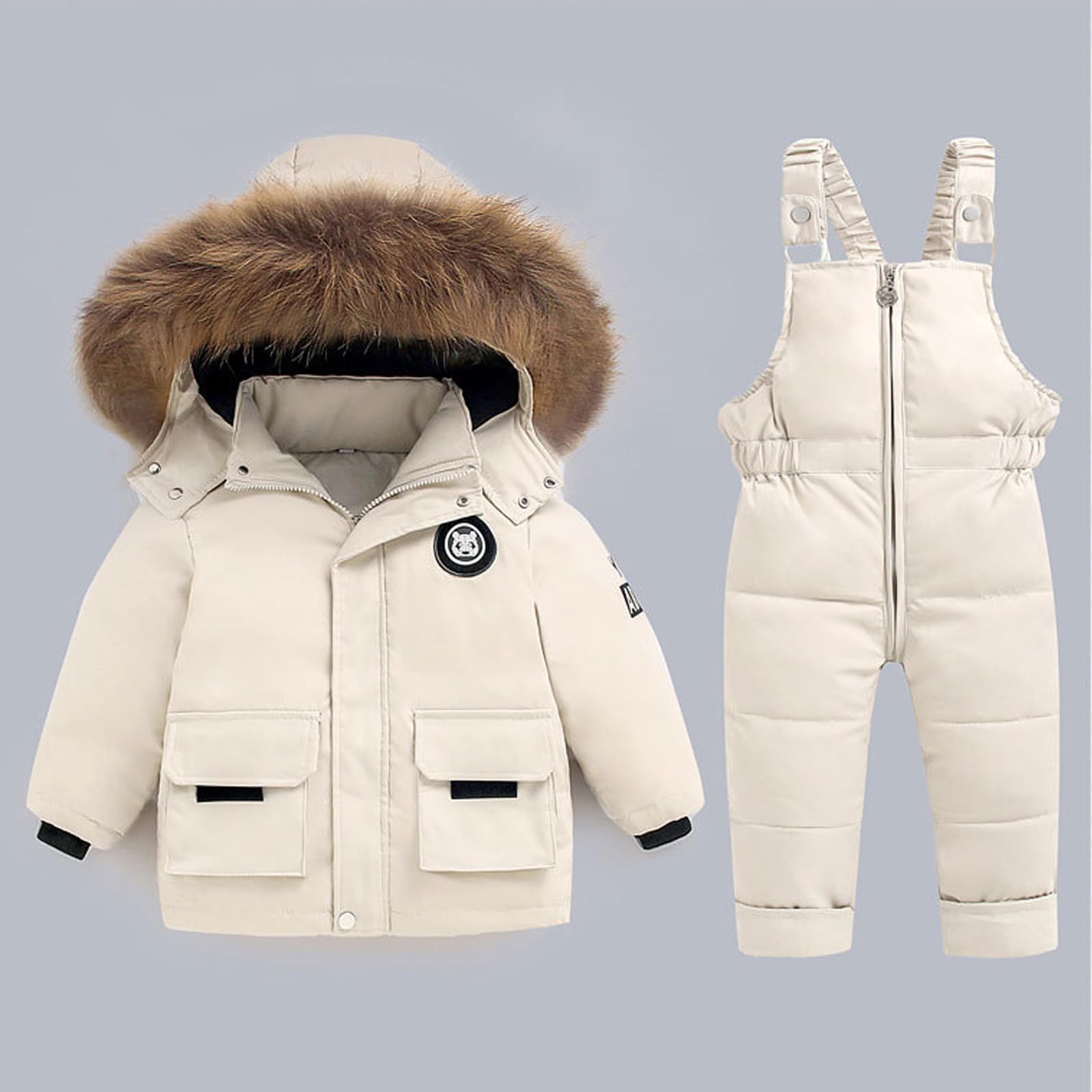 Traje de nieve para niños niños y niñas puffer chaqueta de nieve pantalones de esquí trajes de abajo abrigo pantalones peto caliente traje de invierno para niños pequeños 2 piezas de ropa conjunto