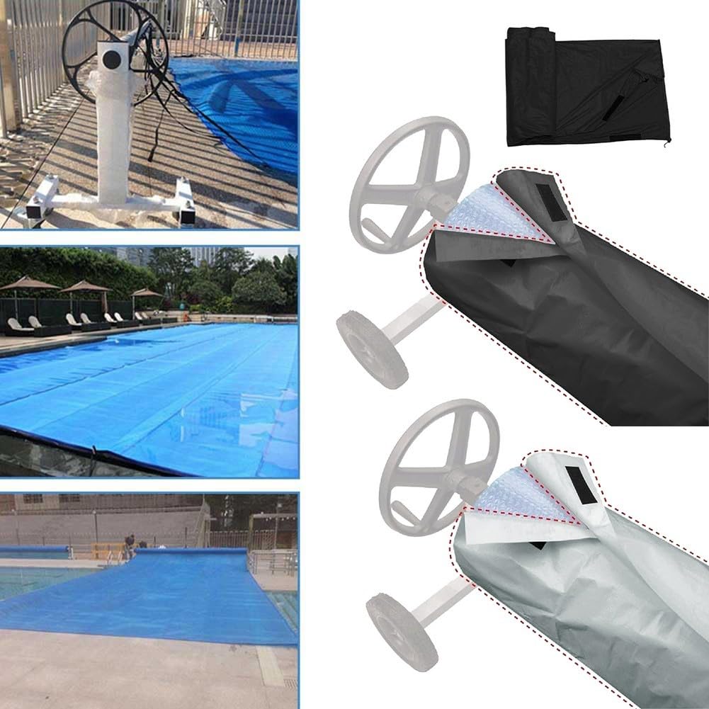 Manta solar para piscina, con cubierta protectora, cubierta protectora Manta solar para piscina, cubierta de carrete de rodillo, protector de polvo al aire libre, bolsa de almacenamiento (negro)