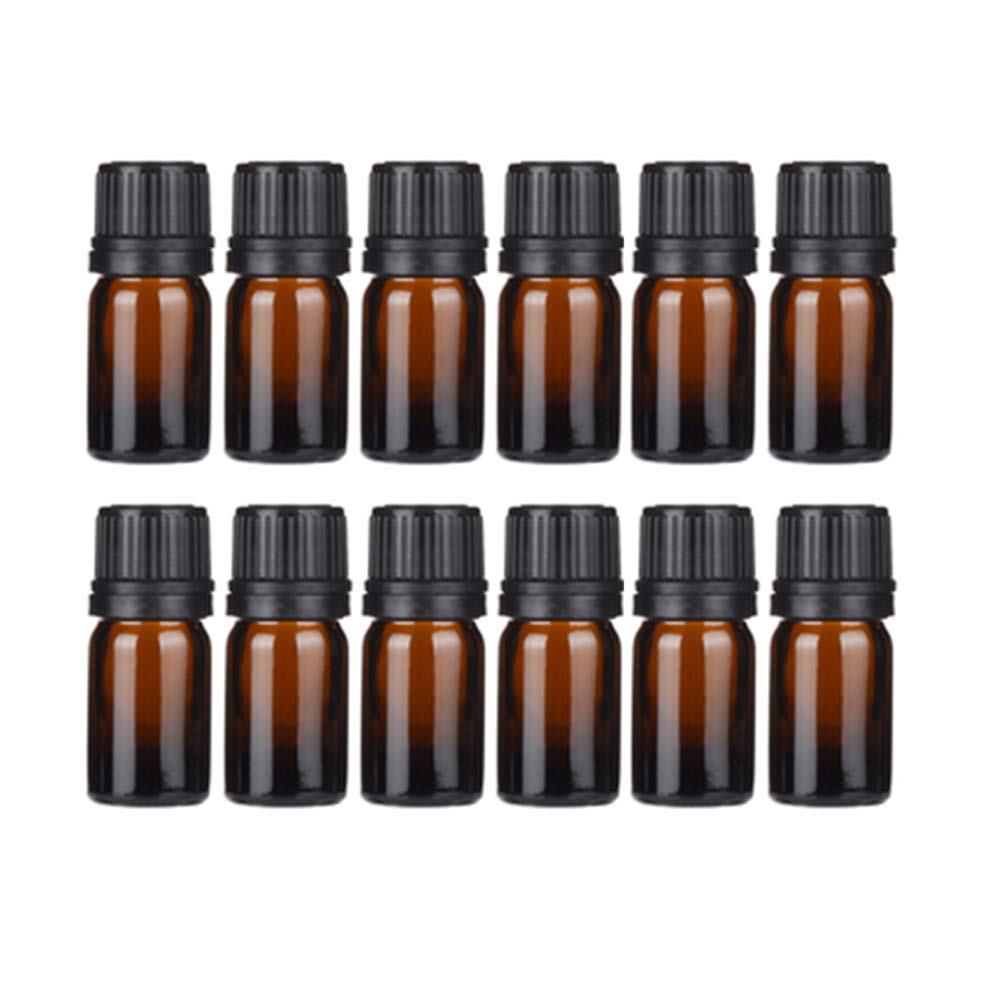 12 Pack 5ml Glass Essential Oil Bottle With Euro Dropper DIY Sample Glass Vials For Aromatherapy Perfume Liquid (amber)