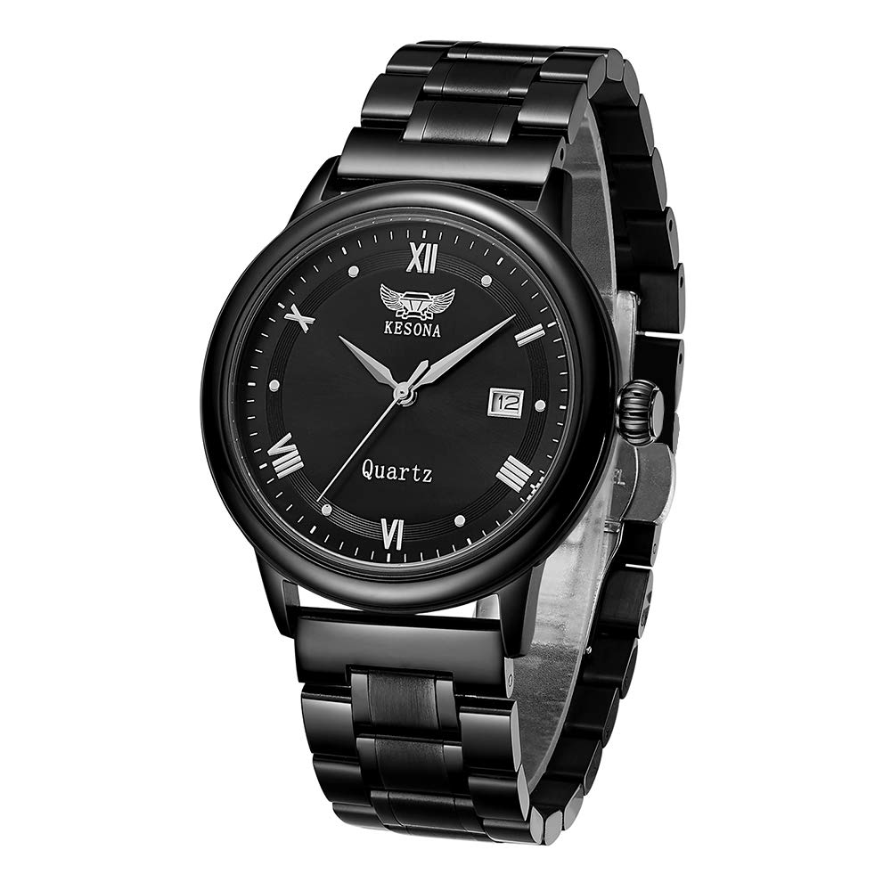 Men's Quartz Watch, KESONA Sapphire Glass Thin Stainless Steel Calendar Watch Waterproof Mesh Strap