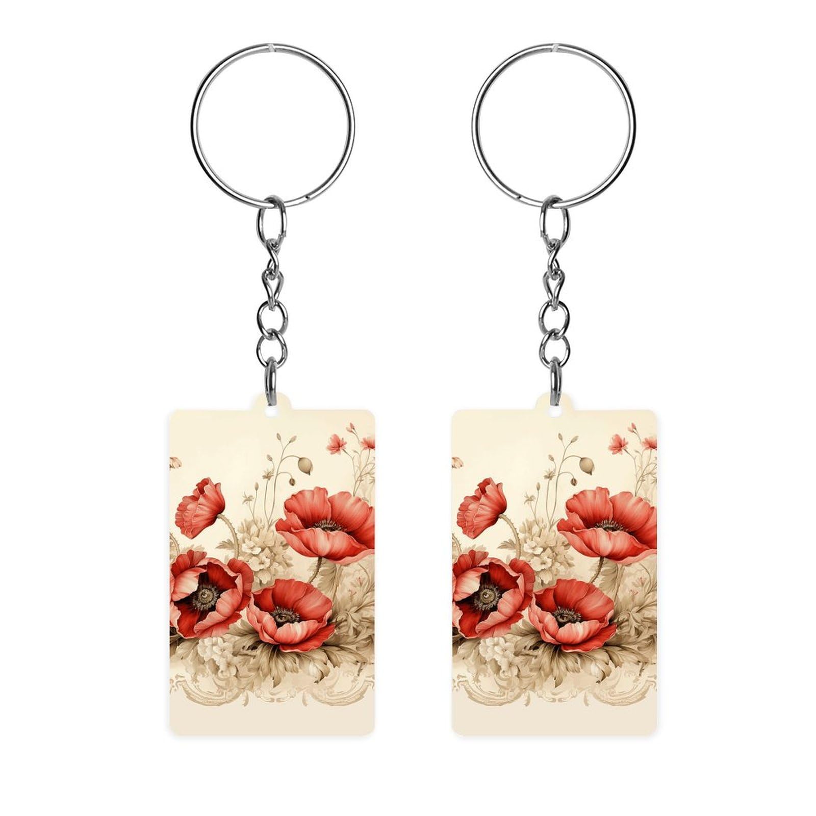 Jtrehy Unisex Poppies And Lace Acrylic Double-Sided Keychains, Printed Multi-Purpose Keychains Portable Keychains With Key Chain Ring For For Key Handbag Backpack, 2*1.2*0.1In