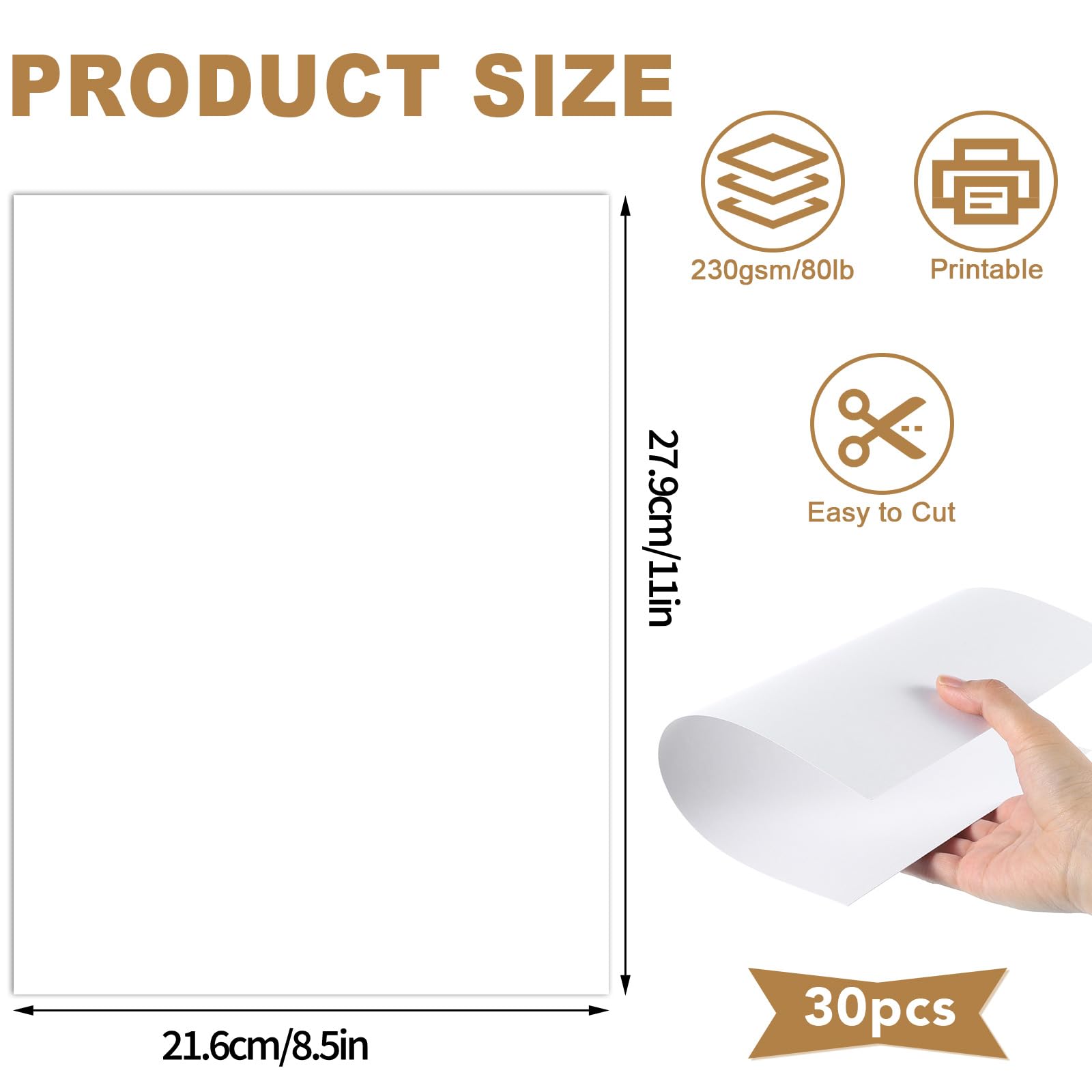 30 Sheets White Cardstock 8.5 x 11, 230gsm/80lb Thick Paper White Cardstock Paper for Invitations, Crafts, Card Making, Printing, Wedding, Drawing, Scrapbook Supplies