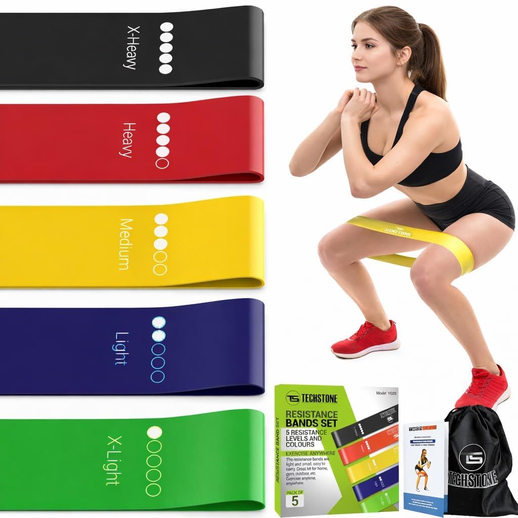 TechStone Bandes De Résistance pour Entraînement Femmes Et Hommes – Pack De 5 Niveaux Différents Bandes Élastiques Haute Résistance pour Salle De Sport Maison – Kit Fitness avec Sac De Transport