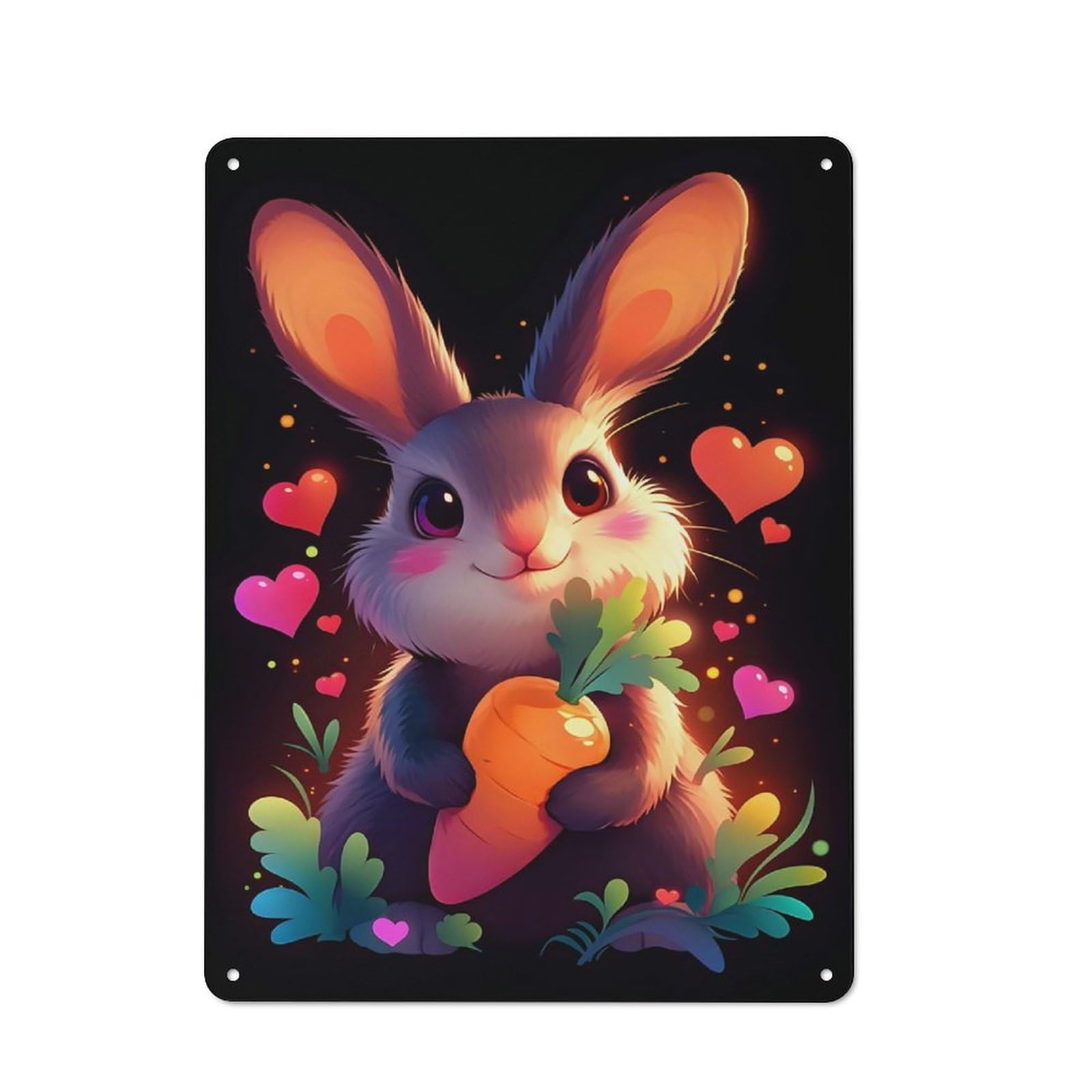 Junmoney Cute Bunny With Carrot Tin Wall Plaque 40X30cm With For Pub Or Café, With Clear Vintage Wall Decor Character
