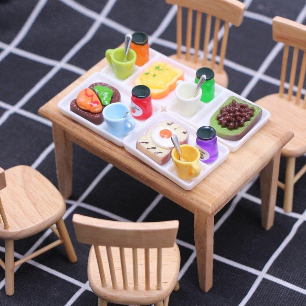 SAFIGLE Set 5 Pezzi Mobili In Miniatura Tavolo E Sedie – Nero, In Legno – Scala 1:12 Per Casa Delle Bambole – Dimensioni Tavolo 10,3x6,2x6,7 Cm