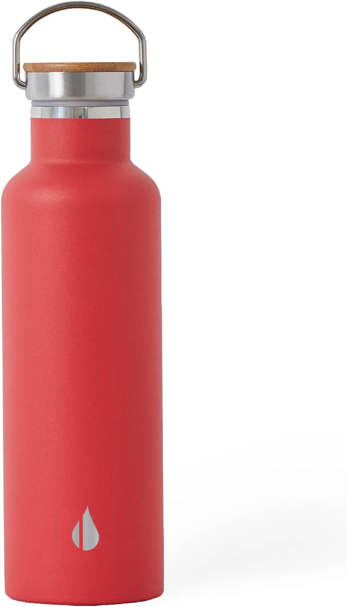 Elemental Stainless Steel Water Bottle 25oz (750ml) Premium Double Wall Insulated Vacuum Bottle with Bamboo Cap (Red Matte)