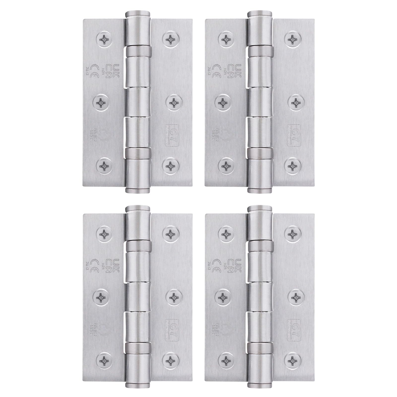 EAI Satin Chrome Door Hinges, 76mm / 3 Inch, 2 Pairs Fire Rated