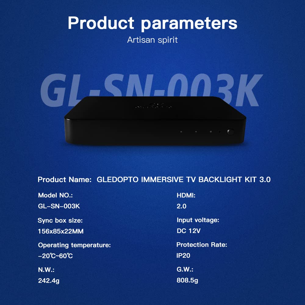 GLEDOPTO RGB Rétroéclairage LED TV avec Boîtier de Synchronisation HDMI SYNC CONVIENT POUR UN TÉLÉVISEUR 50INCH 4K 60HZ, PLUG AND PLAY SANS APPLICATION
