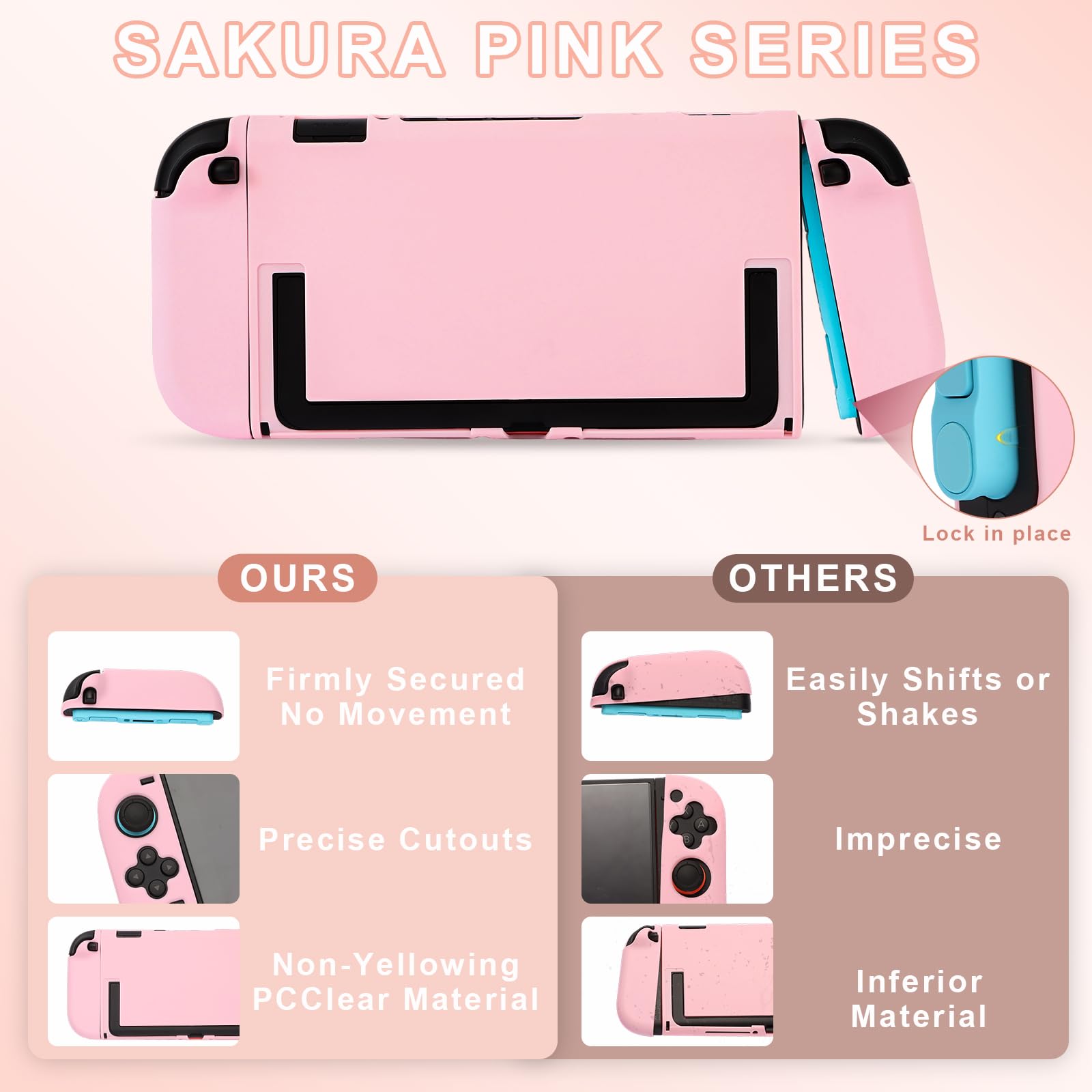 Custodia Protettiva Dockable per Nintendo Switch 2 (2025),Antigraffio,Antiurto e Resistente,Cover Compatibilità e Switch 2 per Joy-Con con Vetro Temperato,4 tappi Thumbstick (Rosa)