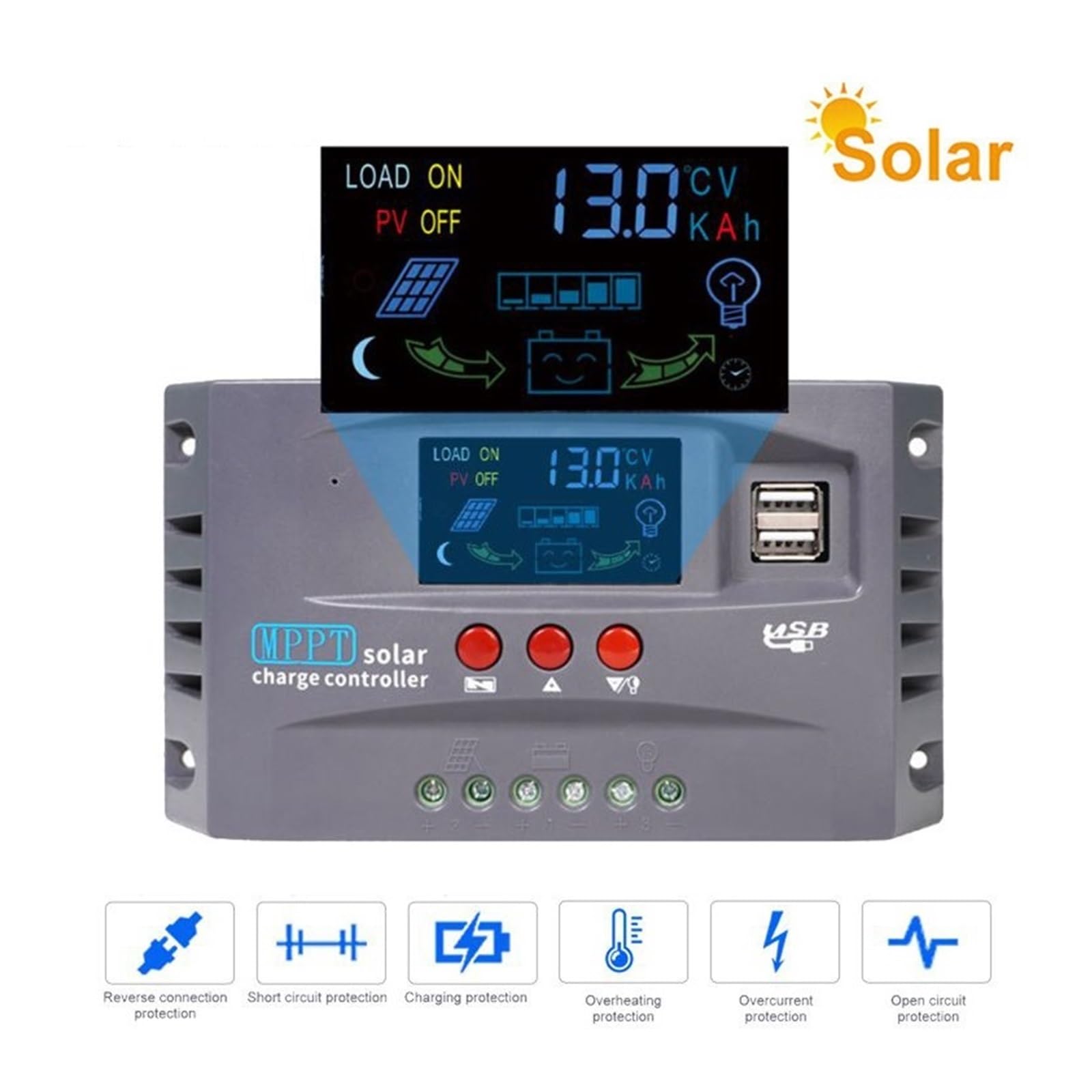 Regolatore Di Carica Solare MPPT 12V 24V 10/20/30A Schermo Colorato Pannello Doppio USB For Batteria Al Litio Piombo(20A)