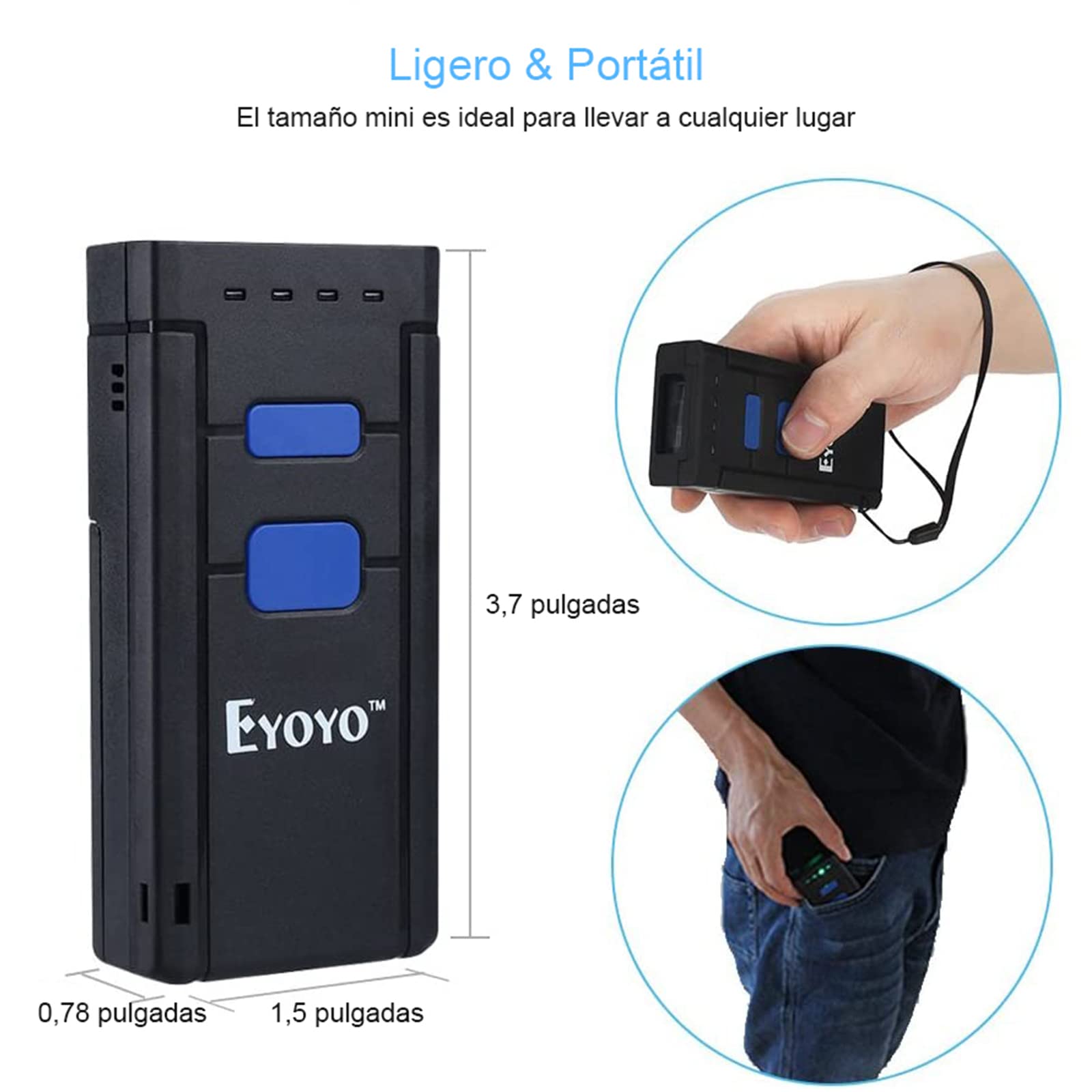 Eyoyo 1D Escáner de Código de Barras Bluetooth, CCD Mini Lector de Código de Barras Portátil Inalámbrico CMOS Pistola de Codigo de Barras para POS, Teléfonos Móvil, Android, iOS, Librería y Farmacia